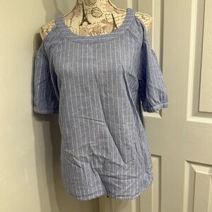 Tribal jeans, blouse, blue, and white stripe